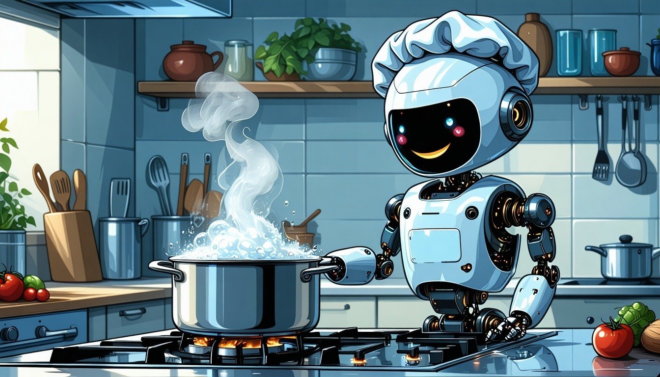 A robot watching water boil.