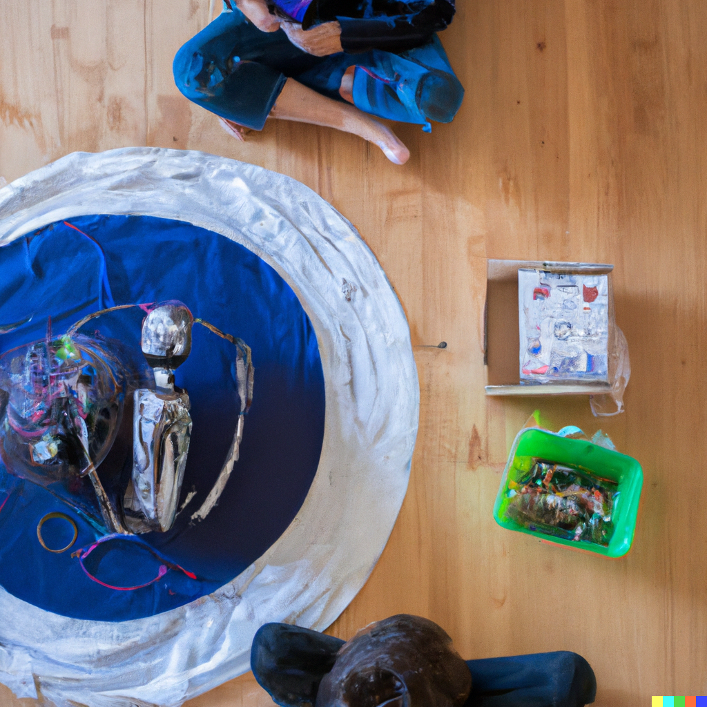 kid on floor working on a science project