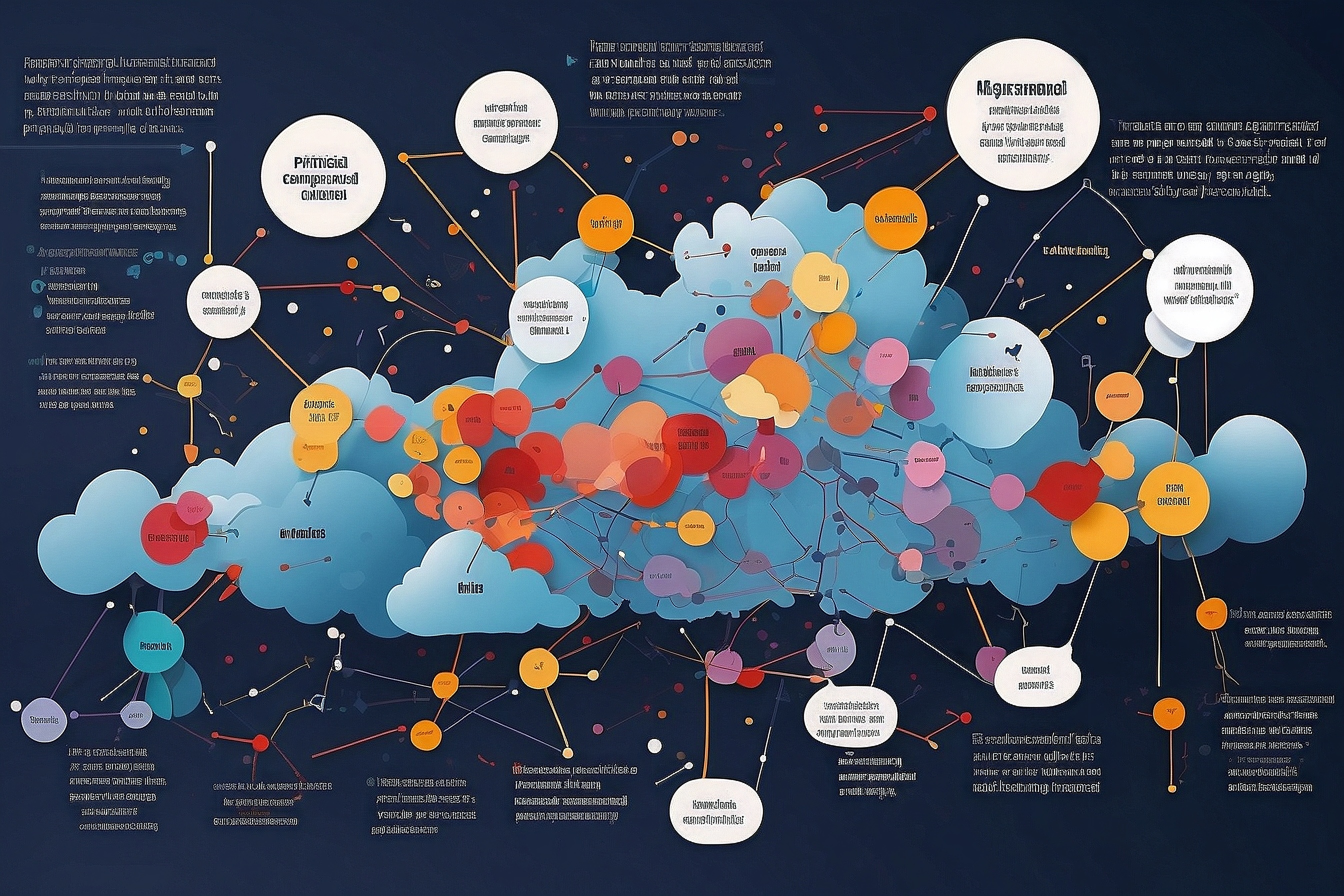 An informative infographic illustrating the process of Principal Component Analysis, with arrows transitioning from a cluttered cloud of data points to a streamlined, organized structure representing the principal components.