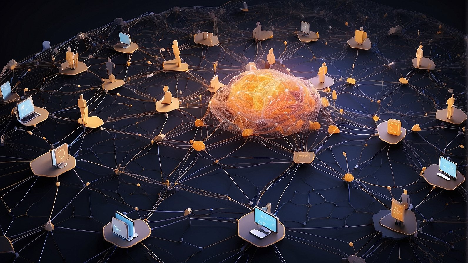 A digital illustration showing a complex AI system, depicted as a network of interconnected nodes and data streams, being safely contained within a large, glowing safety net. This net symbolizes the risk management framework, with various tools and gauges attached to it, representing the monitoring and control of AI risks.