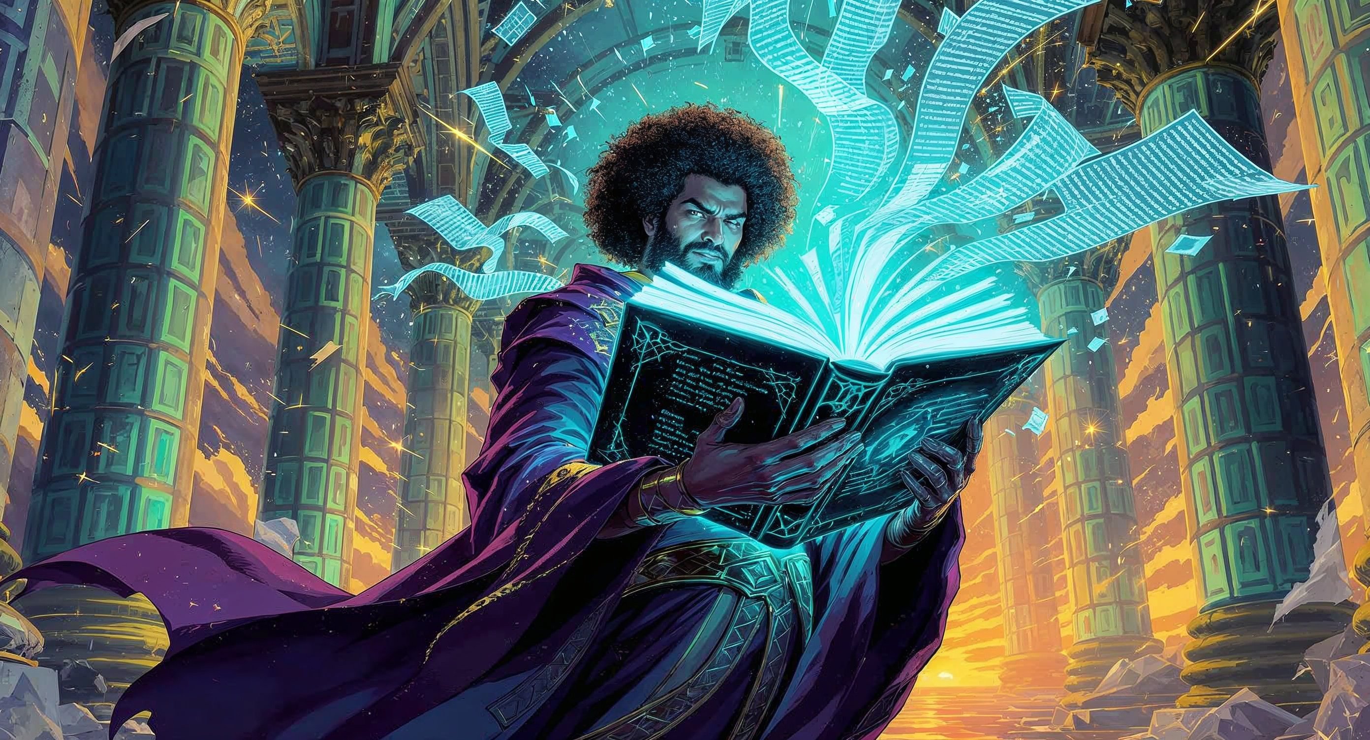 Professor Synapse reading from a magical tome.