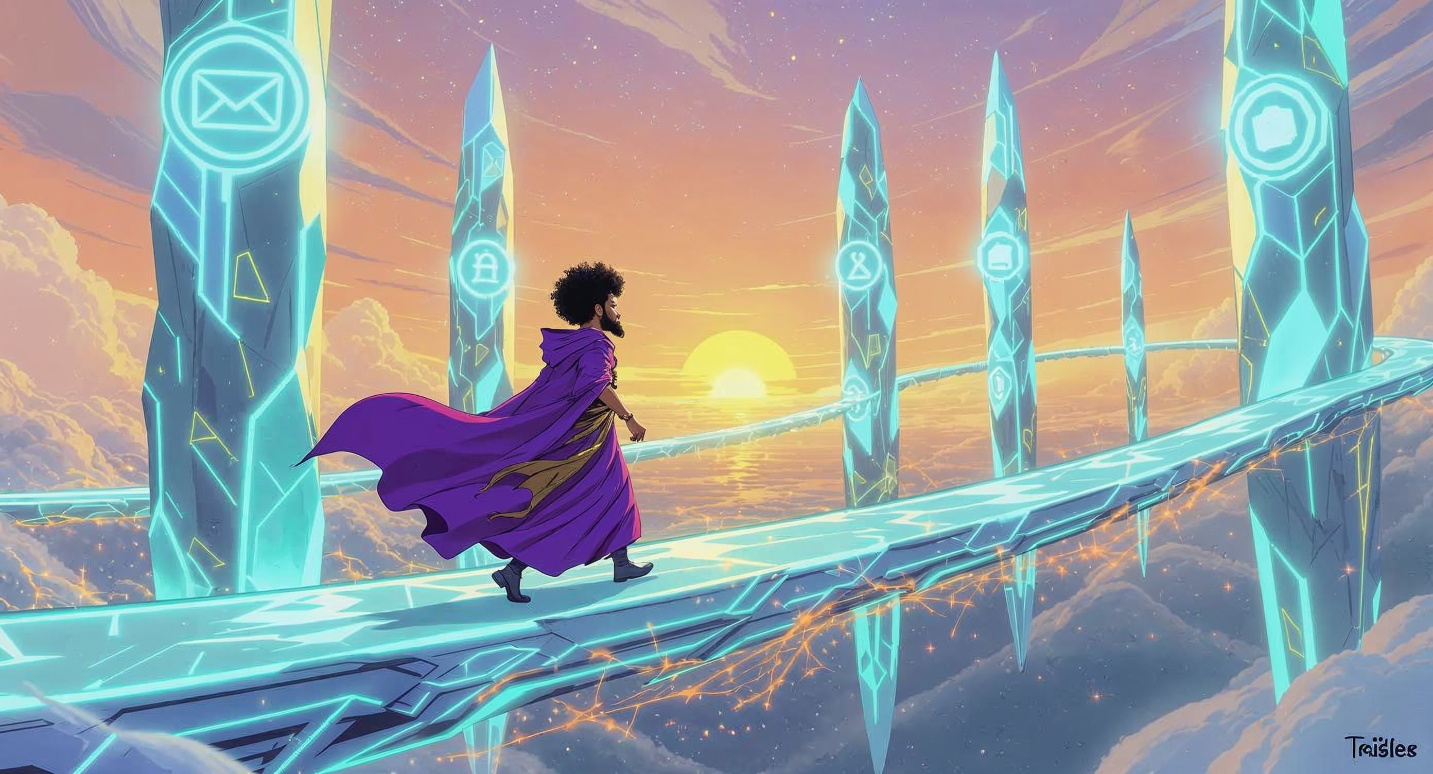 Professor Synapse walking along a crystal bridge